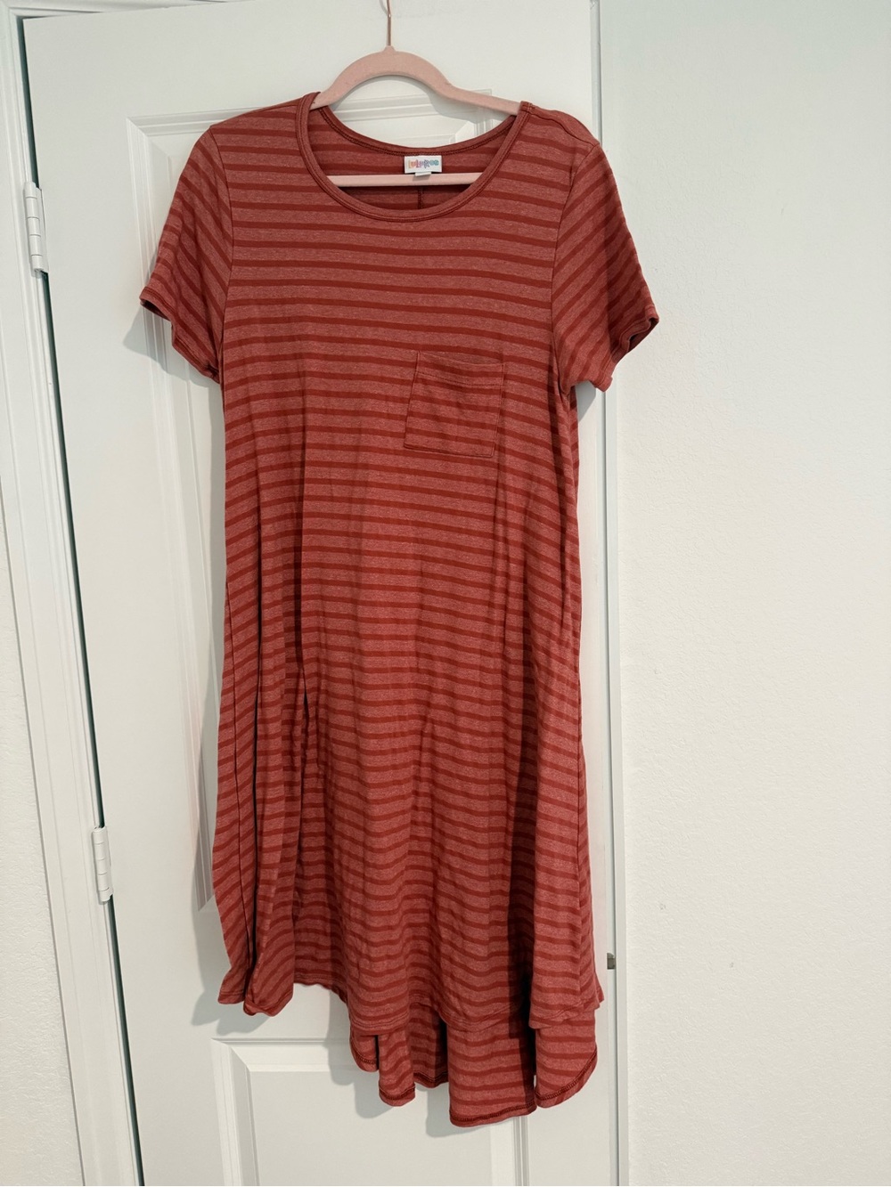LuLaRoe Rust and Pink Striped Tee Dress